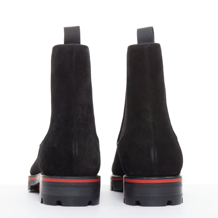 CHRISTIAN LOUBOUTIN Alpinosol Flat black suede lug sole Chelsea boot EU43