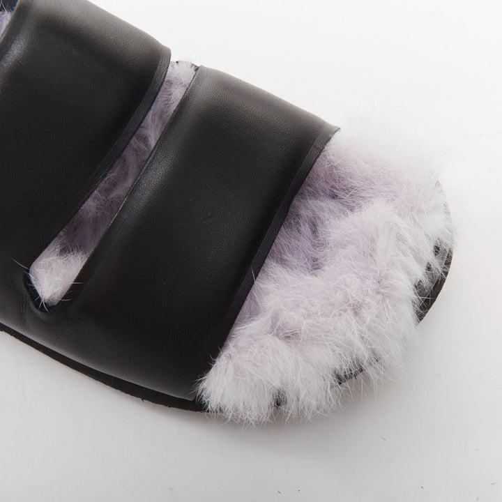 CELINE 2013 Phoebe Philo Runway black leather lilac shearling slide sandals EU37