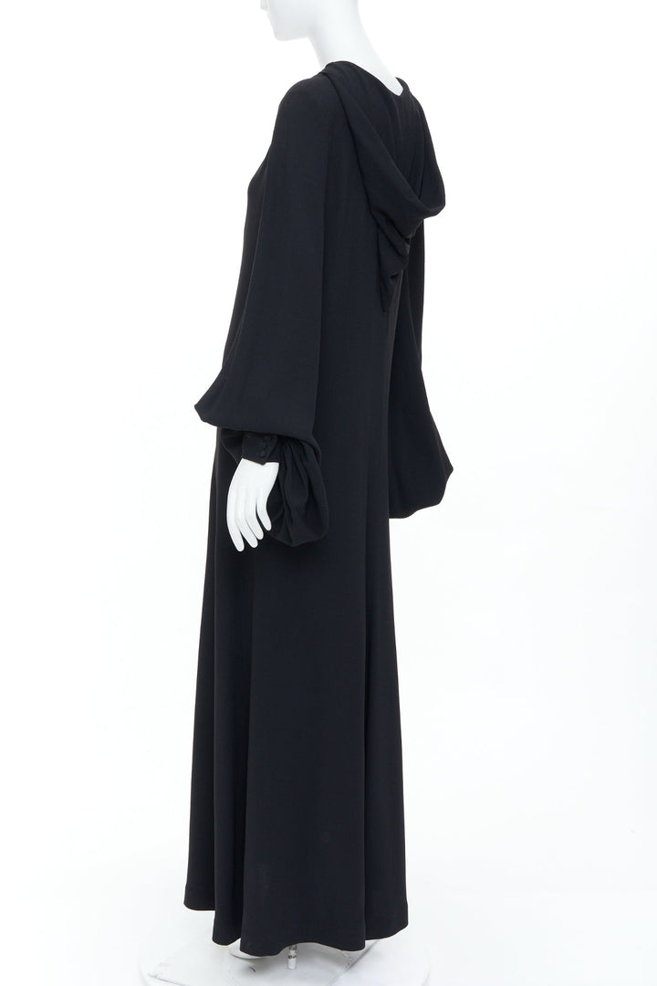 SAINT LAURENT 2013 black acetate blend hooded bishop sleeve dress gown FR36 S