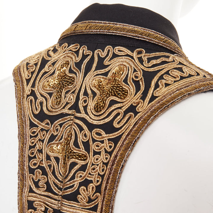 SAINT LAURENT 2017 gold sequins rope bead embellished waistcoat vest FR36 S