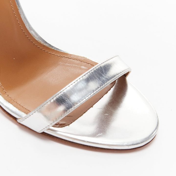 AQUAZZURA dangling crystal chandelier silver leather strappy heel sandals EU36.5