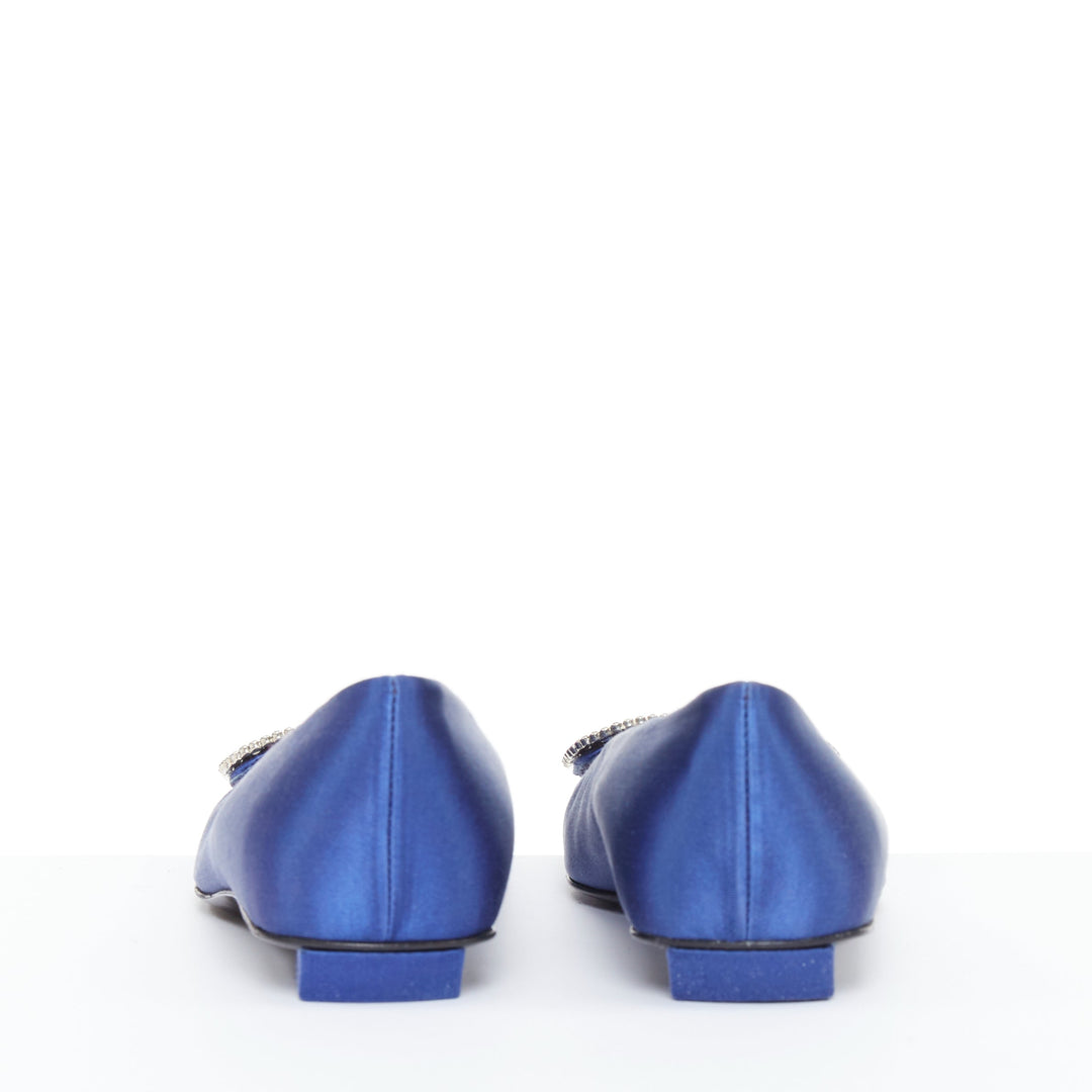 ROGER VIVIER Dec Belle Strass cobalt blue satin crystal buckle flats EU37.5