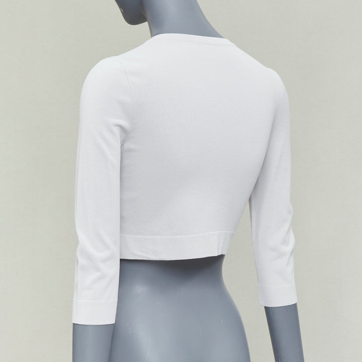 ALAIA lilac viscose blend crew neck small buttons cropped cardigan FR36 S