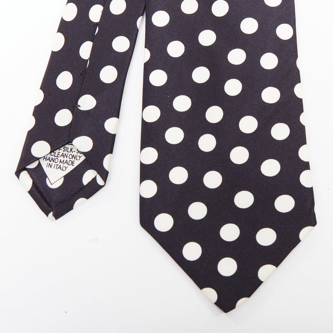 BRIONI Set of 3 100% silk blue diagonal stripes black pleats white polka dot tie