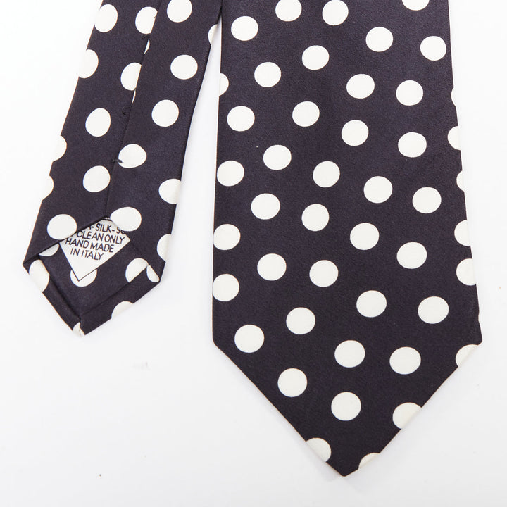 BRIONI Set of 3 100% silk blue diagonal stripes black pleats white polka dot tie