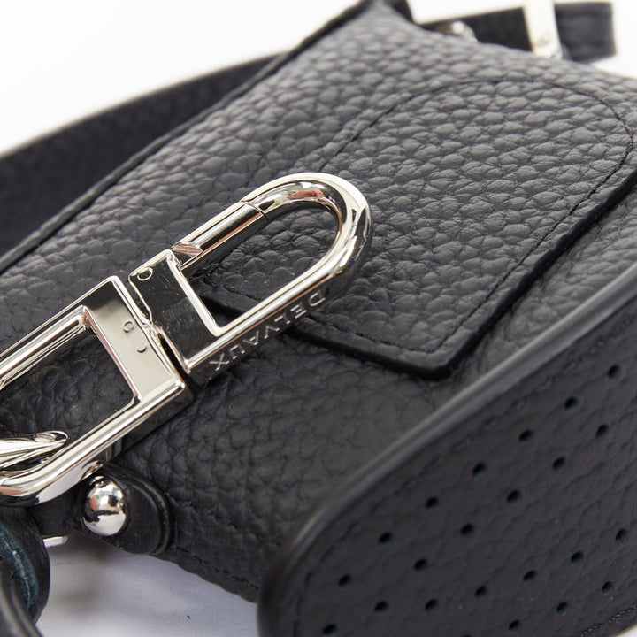 DELVAUX Pin Mini Bucket black taurillon soft leather silver hardware bag charm