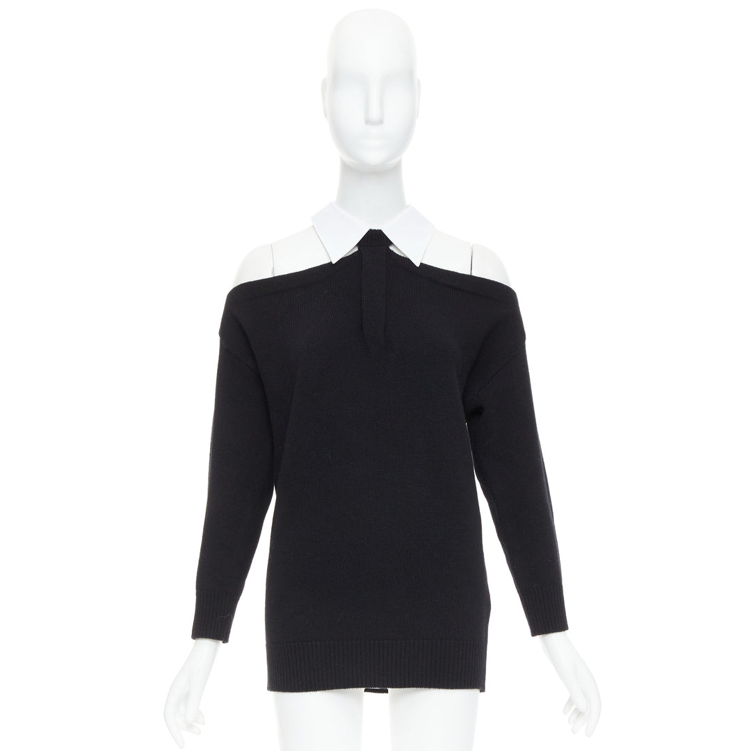 VALENTINO 2023 black 100% virgin wool collar cold shoulder sweater XS