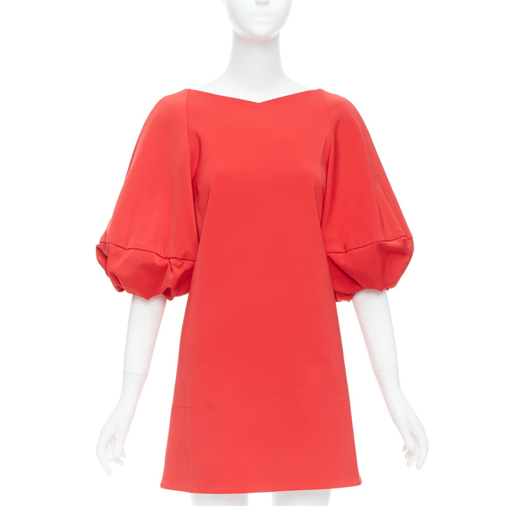 TIBI red satin puff half sleeve V cut out back mini dress US2 S