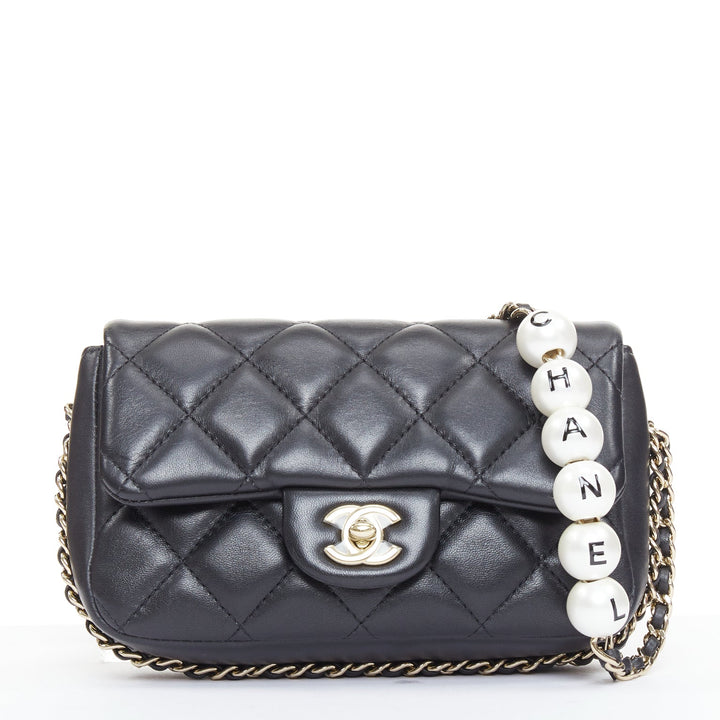 CHANEL 2019 My Precious Pearls Mini Flap Bag black lambskin crossbody bag