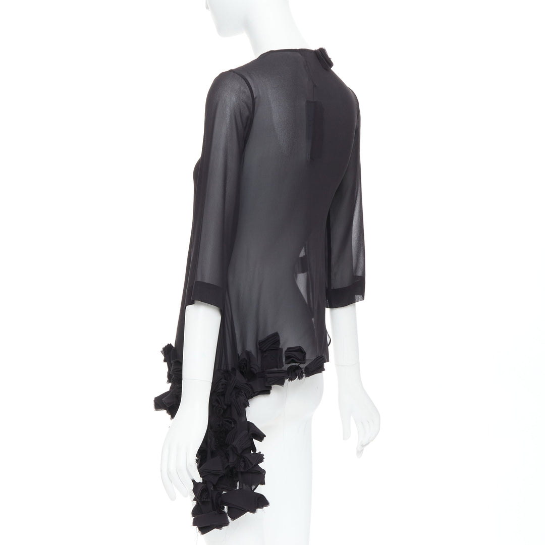 PEACHOO KREJBERG 10 CORSO COMO 100% silk black sheer blouse FR34 XS