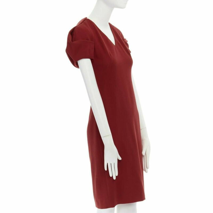 ALEXANDER MCQUEEN 100% wool crepe V-neck pleated sleeves cocktail dress IT38 XS