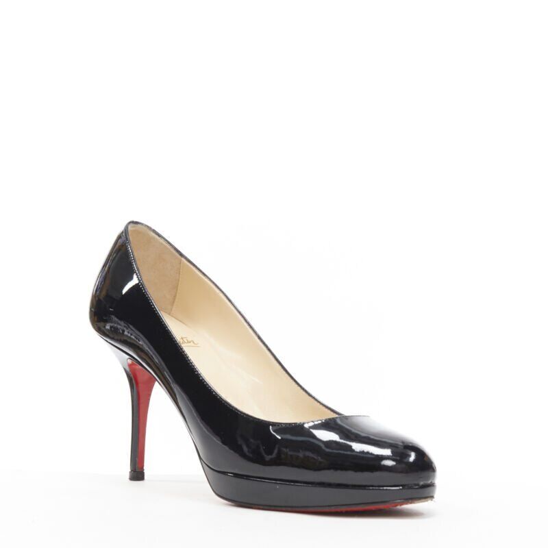 CHRISTIAN LOUBOUTIN black patent platform round toe high heel pump EU36 US6