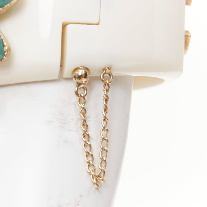 CHANEL 2014 Paris-Dubai floral gripoix cream teal black CC flowers cuff bangle