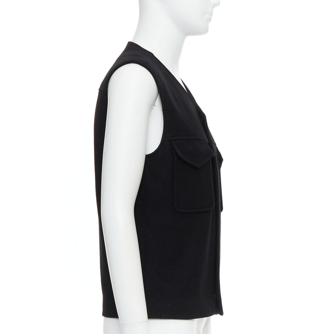 MAISON MARGIELA black wool blend oval grommet pocket vest IT46 S