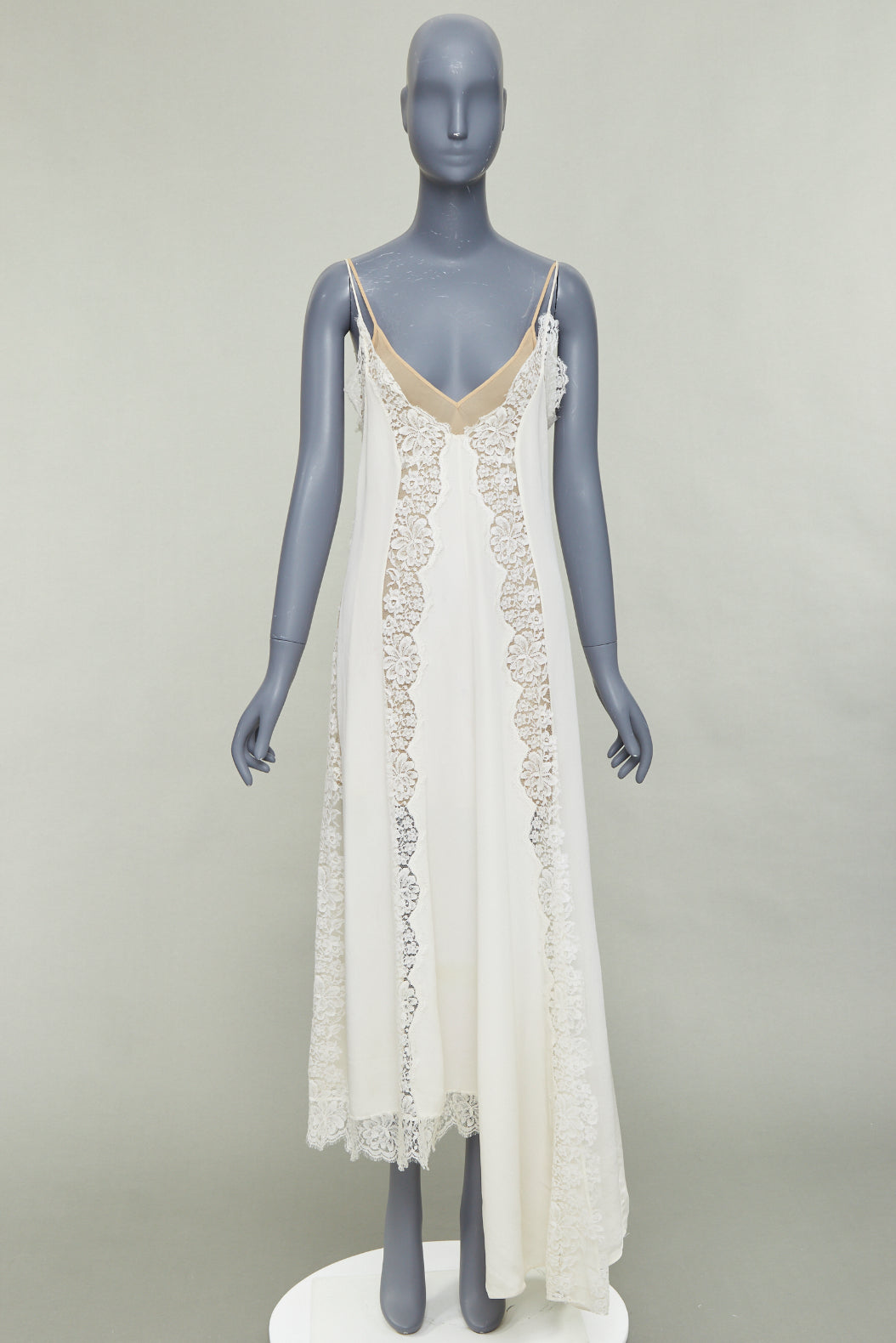 STELLA MCCARTNEY 2018 ivory silk cotton blend lace trim layered gown IT36 XXS