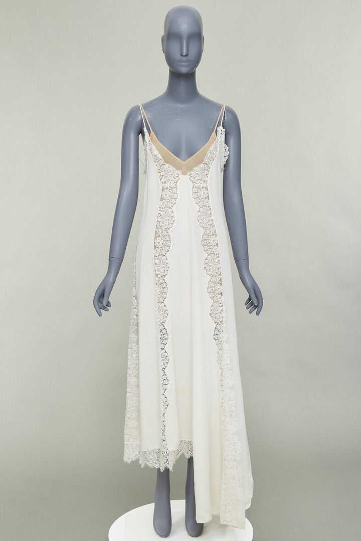 STELLA MCCARTNEY 2018 ivory silk cotton blend lace trim layered gown IT36 XXS