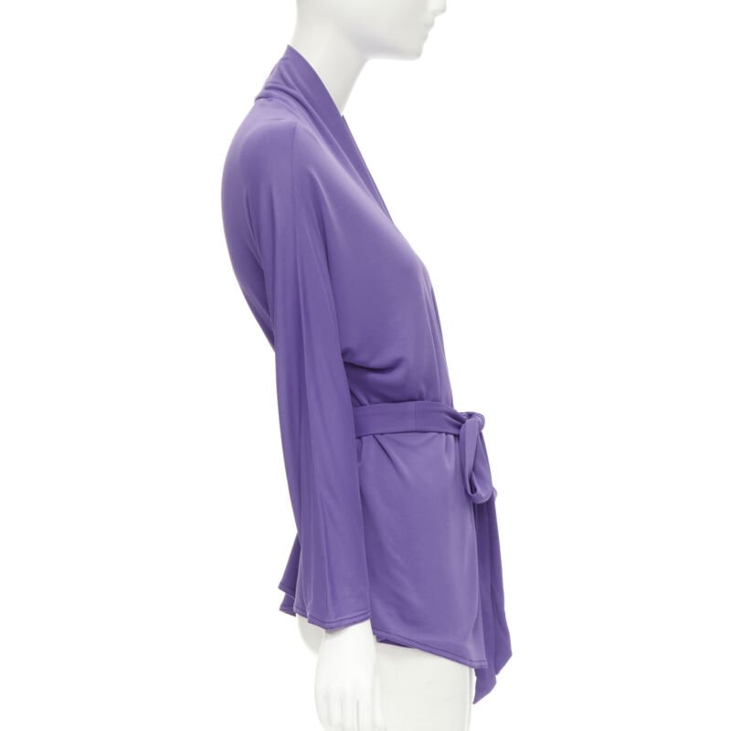 HERMES purple viscose scoop neck double layered belted cardigan top FR38 S