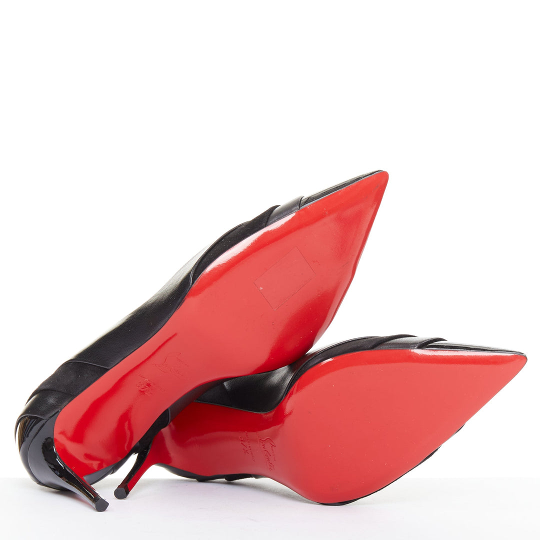 CHRISTIAN LOUBOUTIN Eklectica 85 nappa black calf suede mix pointed pumps EU37.5