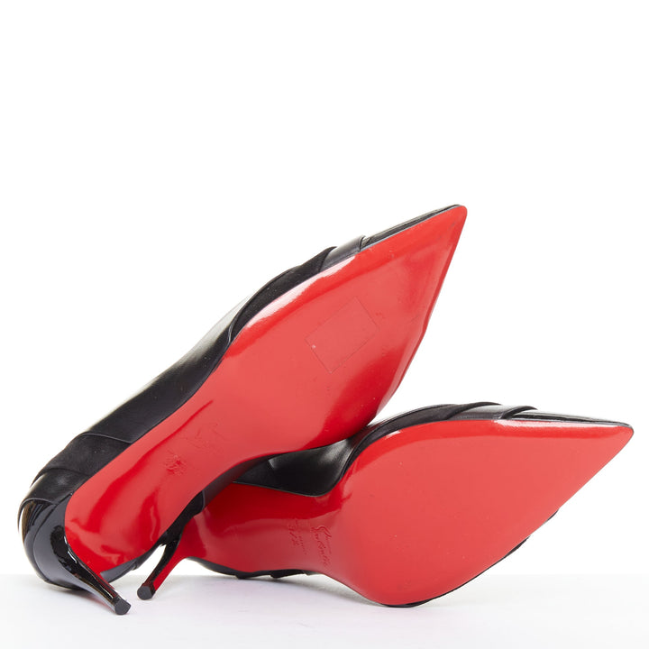 CHRISTIAN LOUBOUTIN Eklectica 85 nappa black calf suede mix pointed pumps EU37.5