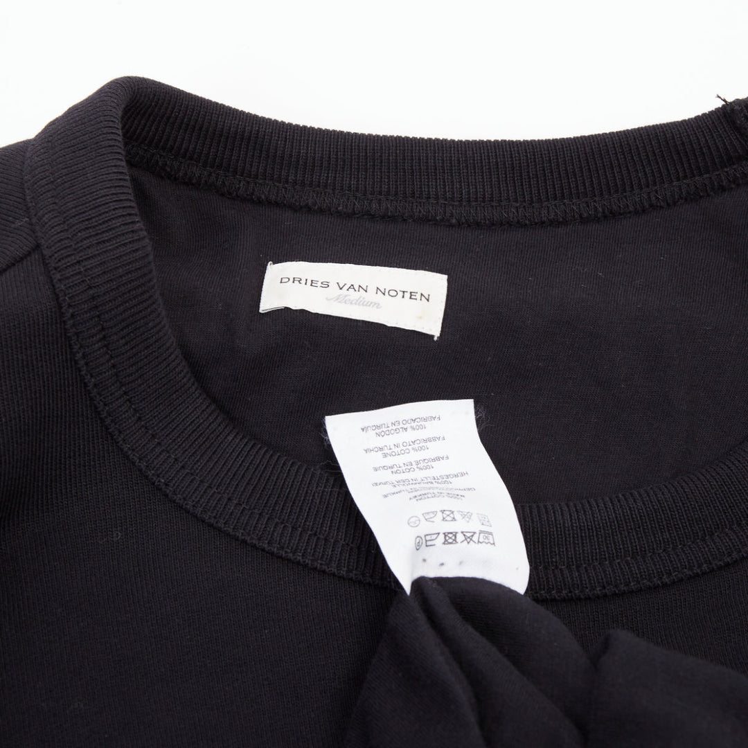 DRIES VAN NOTEN 2023 Hannett black ruched draped bubble hem cotton sweatshirt M