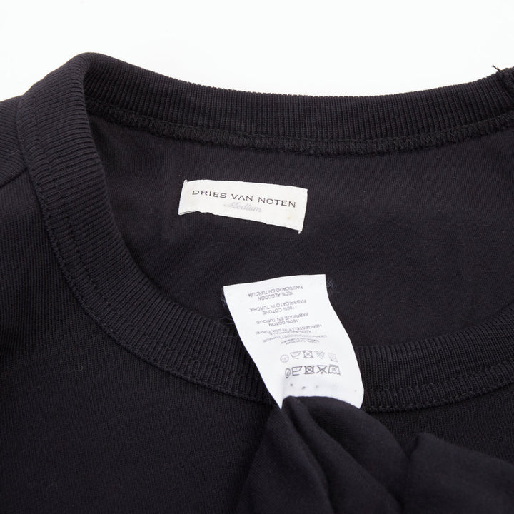 DRIES VAN NOTEN 2023 Hannett black ruched draped bubble hem cotton sweatshirt M