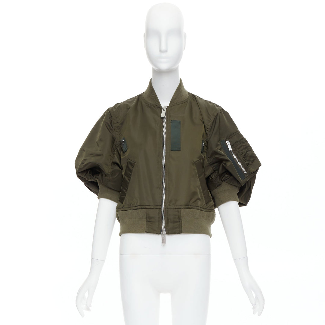 SACAI 2022 green gathered sleeves cropped MA1 bomber jacket JP1 S