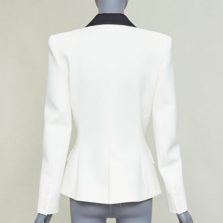 ALEXANDRE VAUTHIER off white black satin lapel double breasted tuxedo jacket