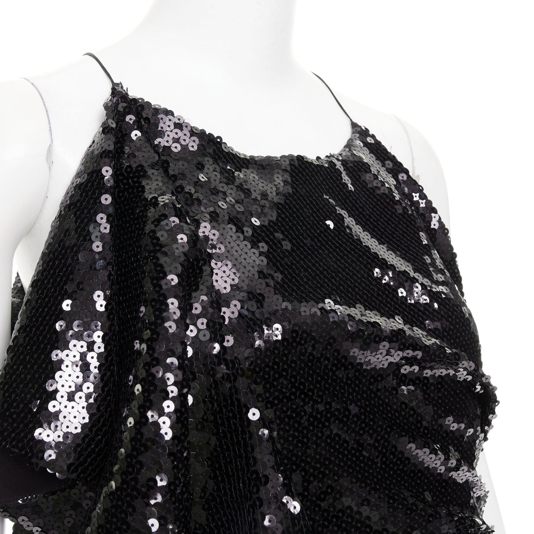 rare ALEXANDRE VAUTHIER COUTURE SS2022 Runway black sequin drape high slit dress
