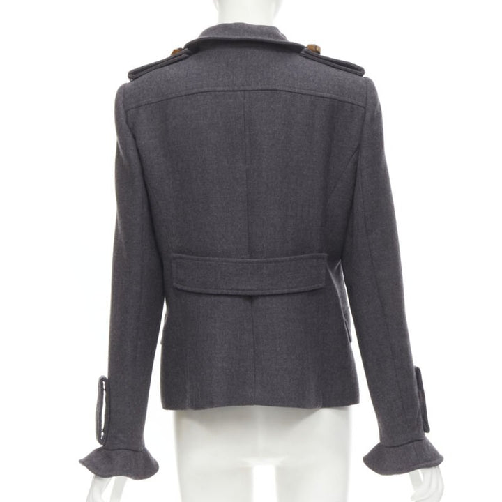VALENTINO Vintage grey virgin wool ruffle collar military detail jacket IT46 L