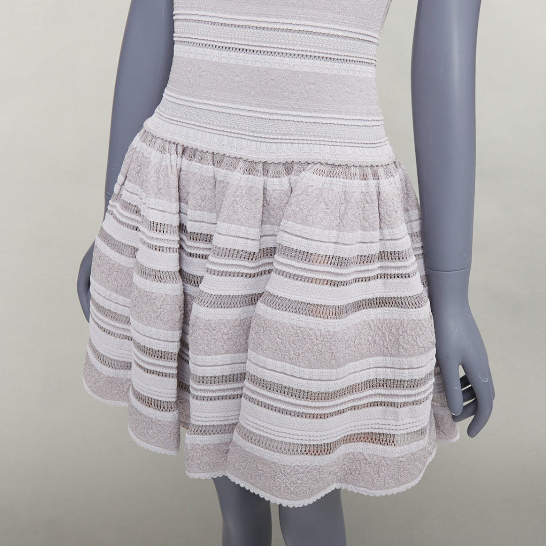 ALAIA powder grey viscose tiered stretch knit sleeveless fit flare dress FR36 S