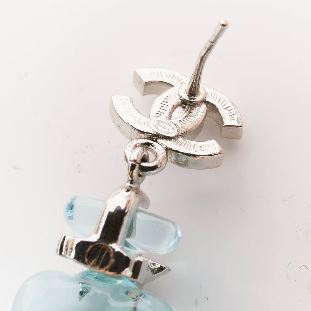 CHANEL B23S Cocomark blue acrylic perfume bottle CC logo star pin earrings Pair