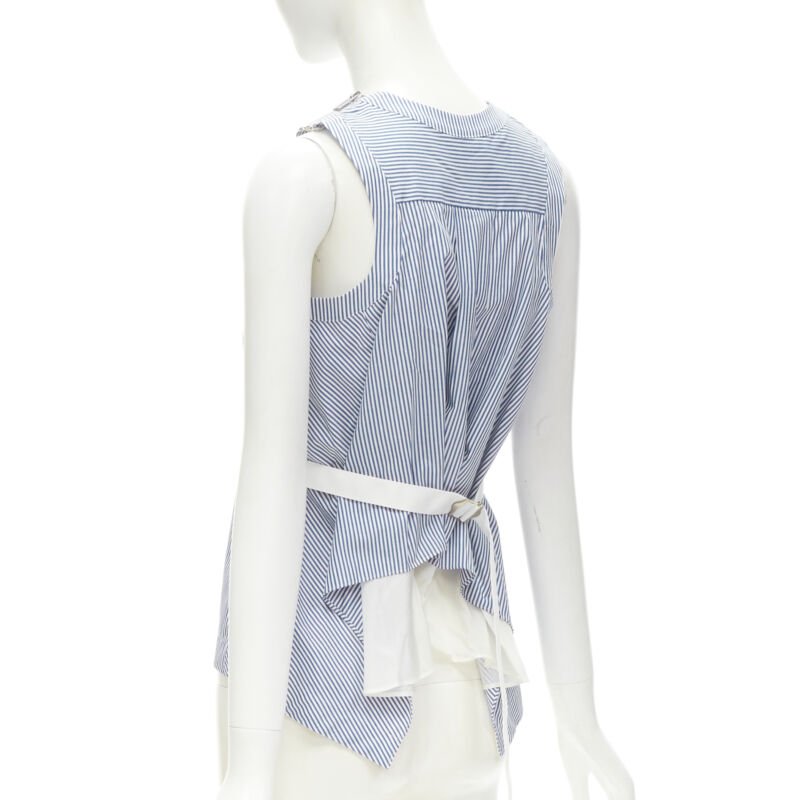 SACAI Chitose Abe blue striped cotton grosgrain belted layered back tank top S