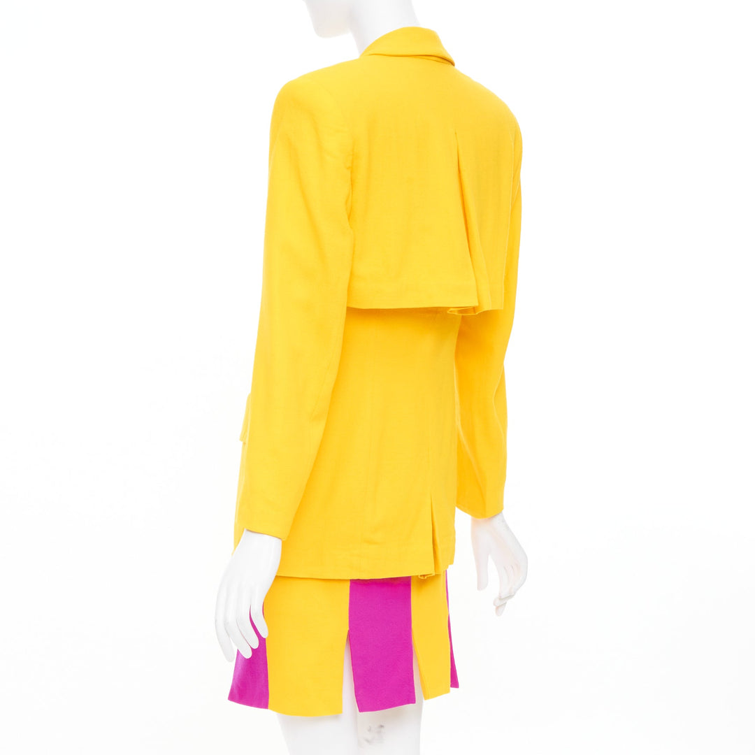 TAHARI Vintage yellow fuchsia block tiered blazer skirt suit set US 6 M