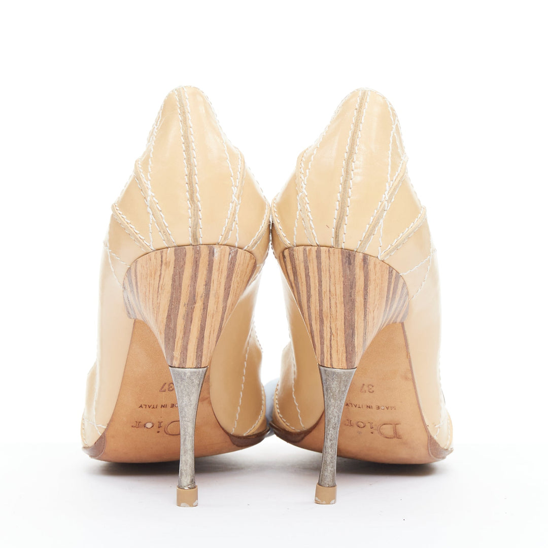 rare CHRISTIAN DIOR John Galliano  Vintage beige leather wood detail pumps EU37