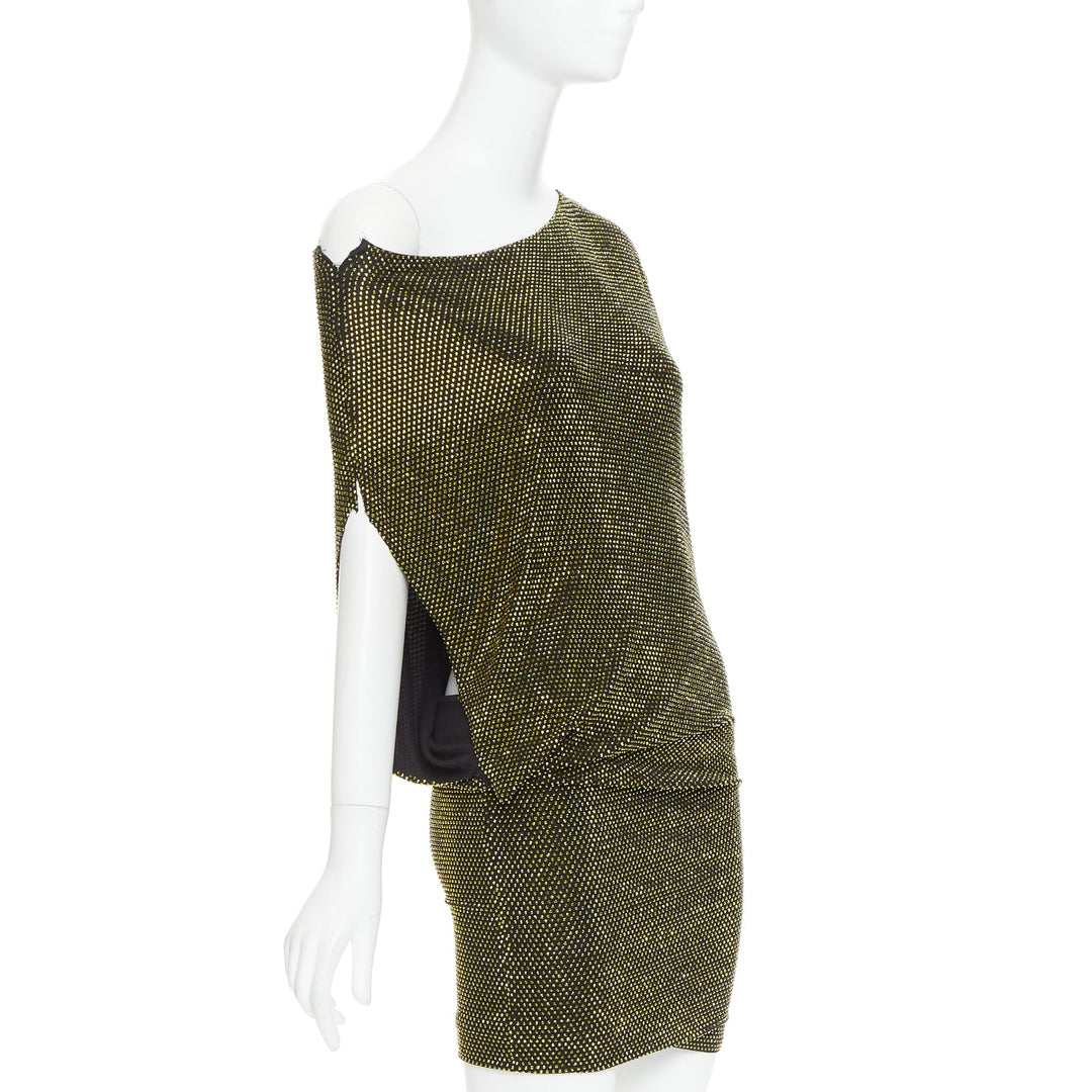 ALEXANDRE VAUTHIER black gold strass crystal asymmetric one shoulder mini dress