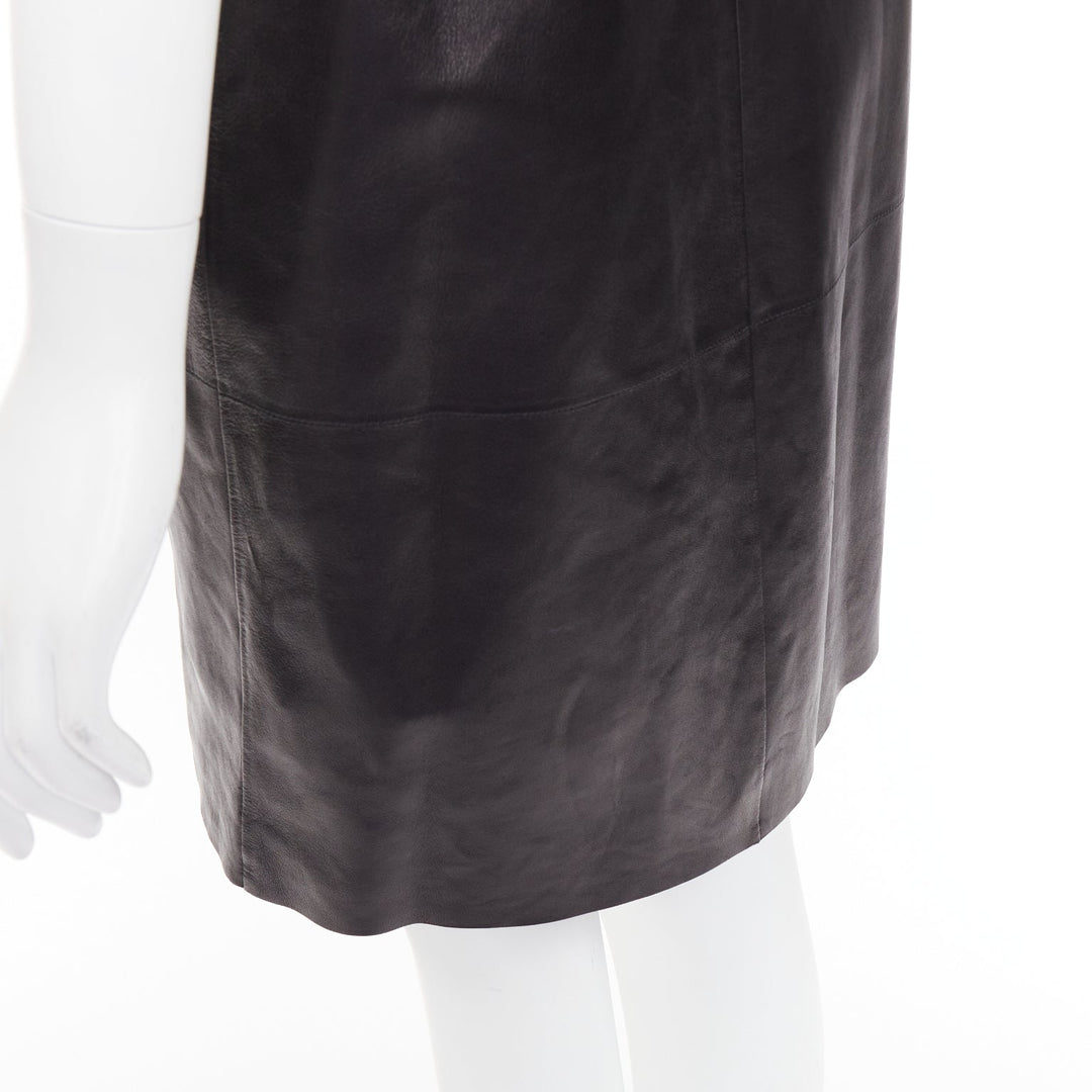 SAINT LAURENT 2024 black lambskin plunge low cut open back slip dress FR38 M