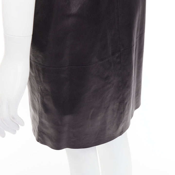 SAINT LAURENT 2024 black lambskin plunge low cut open back slip dress FR38 M