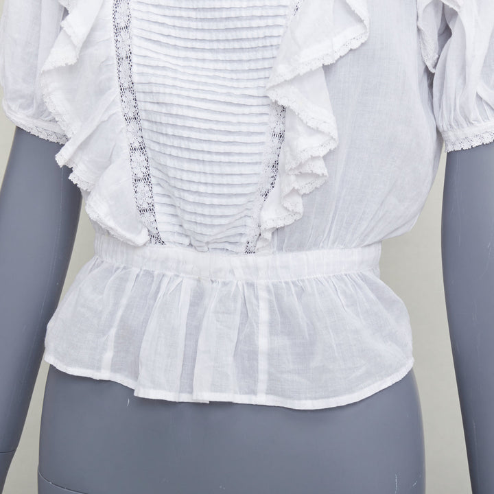 ISABEL MARANT Dentelle white cotton lace trim boho ruffle peasant top FR36 S