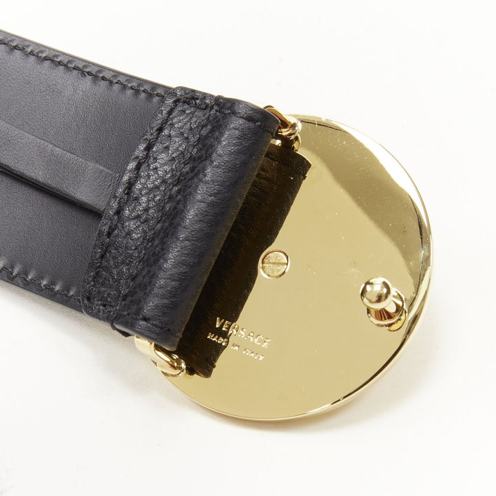VERSACE Medusa Medallion Coin gold black leather belt 110cm 42-46"