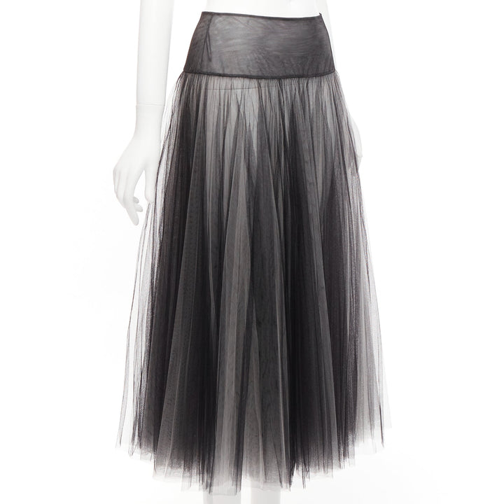 CHRISTIAN DIOR black white layered tulle sheer flared skirt S