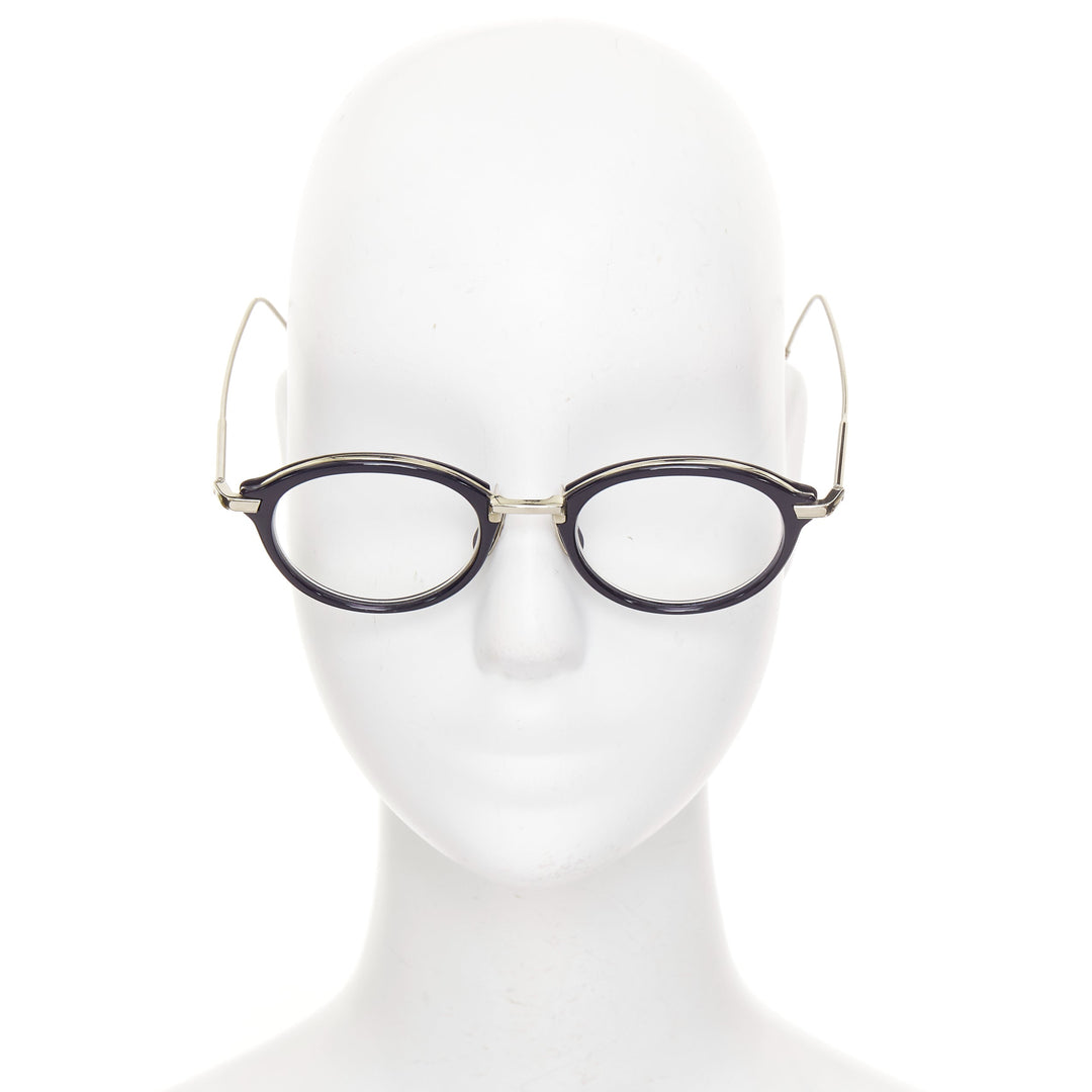 THOM BROWNE TB-011-H-NVY-SL-V-49 navy acetate silver metal optical glasses 49mm