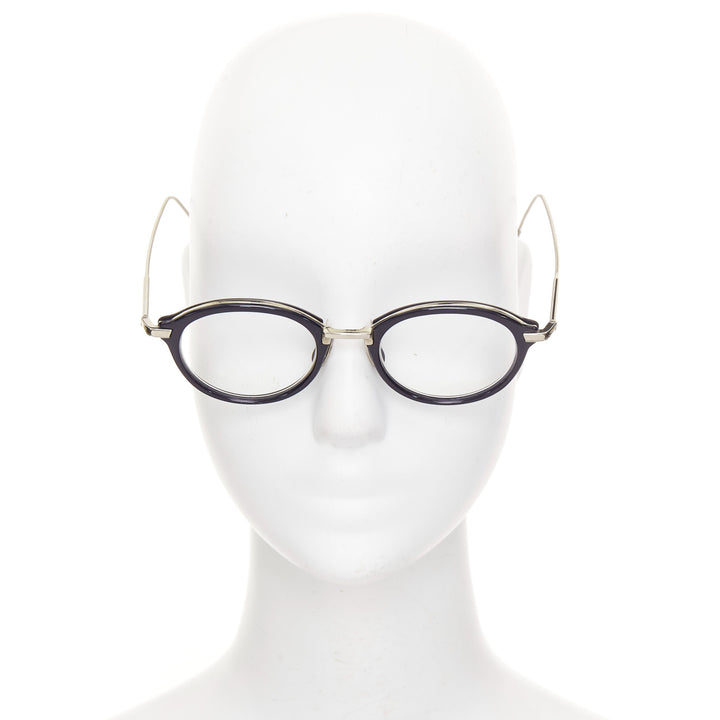 THOM BROWNE TB-011-H-NVY-SL-V-49 navy acetate silver metal optical glasses 49mm