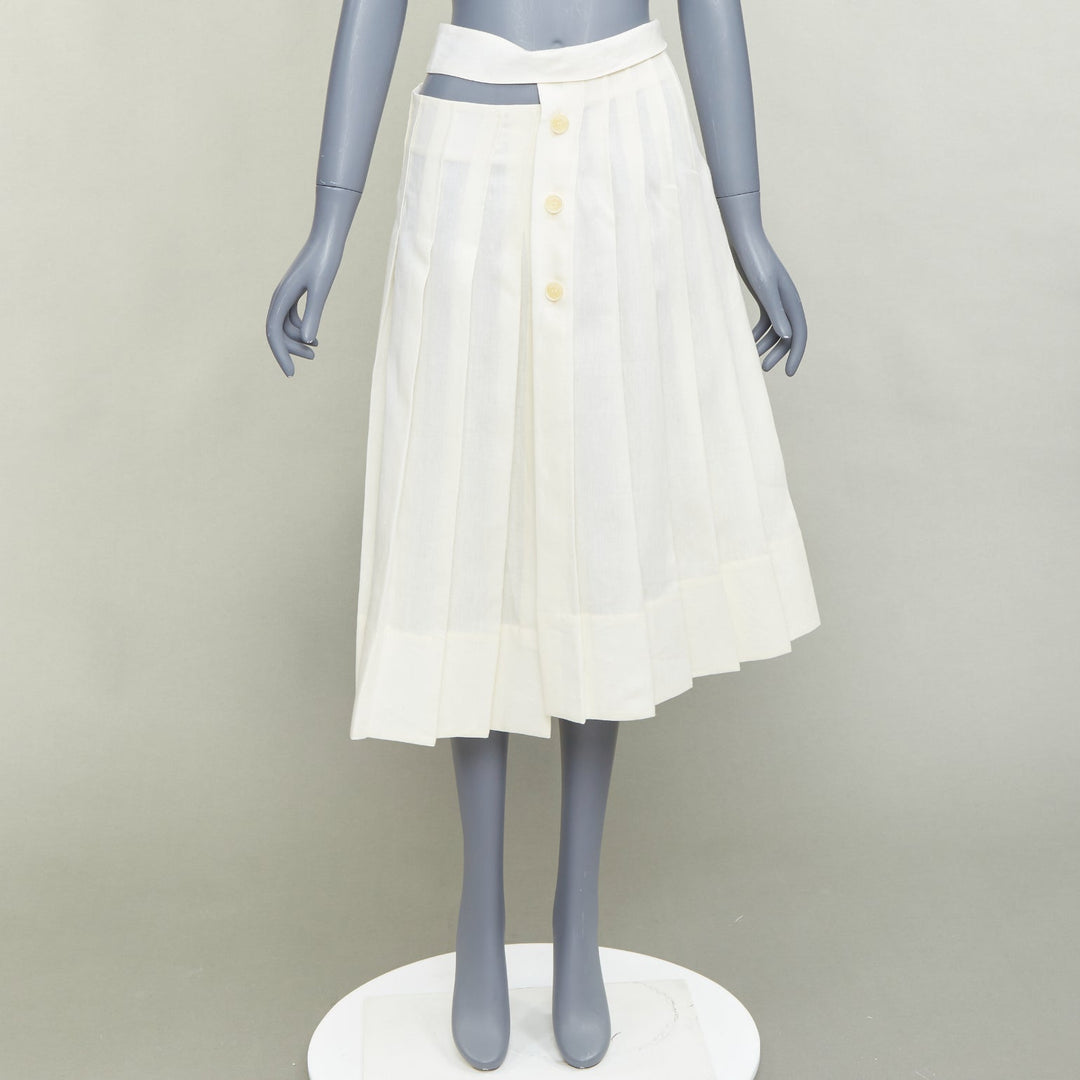 JACQUEMUS L'Amour cream linen asymmetric pleated cut out midi skirt FR38 M
