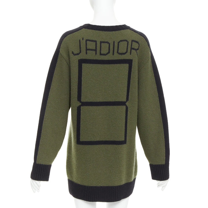 CHRISTIAN DIOR J'adior 8 navy green wool cashmere ringer sweater FR38 M
