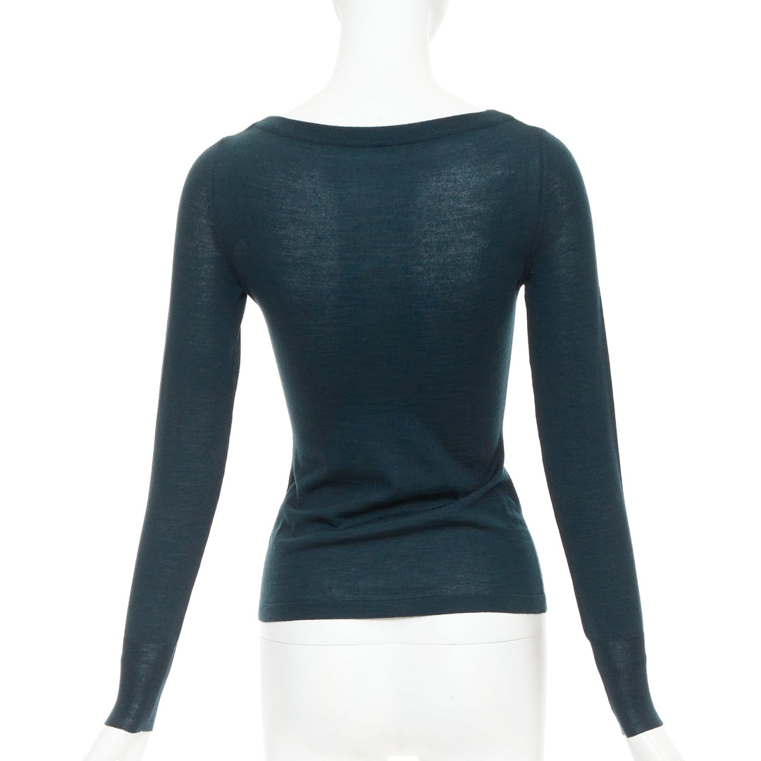 ALAIA forest green lightweight wool bateau neck pullover sweater FR36 S