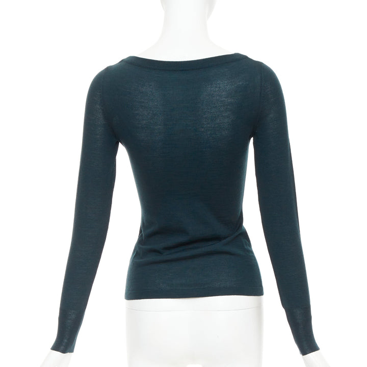 ALAIA forest green lightweight wool bateau neck pullover sweater FR36 S