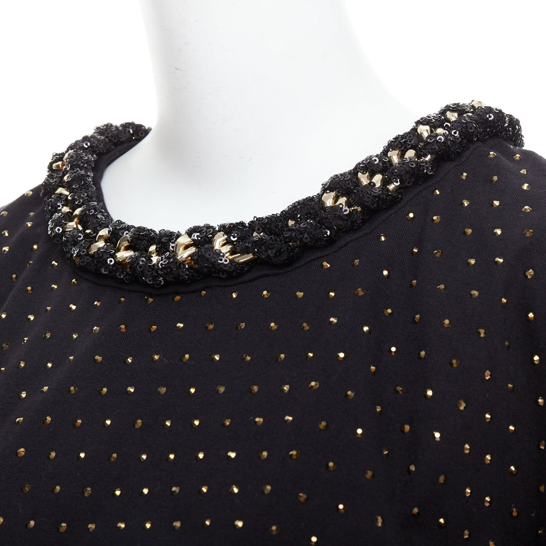 BALMAIN gold crystal rhinestone chain embellished black crop tshirt XS