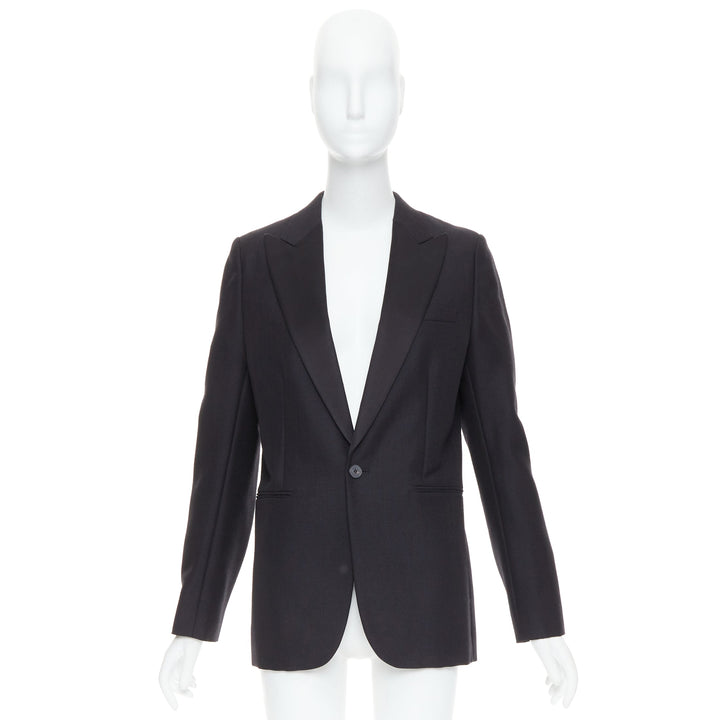 CHRISTIAN DIOR black wool mohair boxy peak collar tux jacket FR40 L