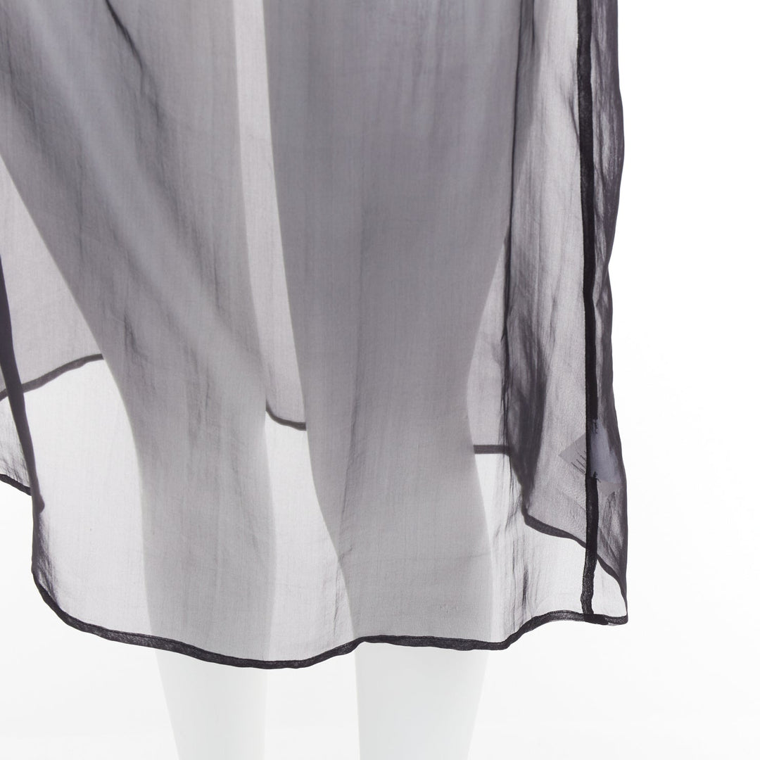 DRIES VAN NOTEN black 100% silk sheer high waist knee skirt FR36 S