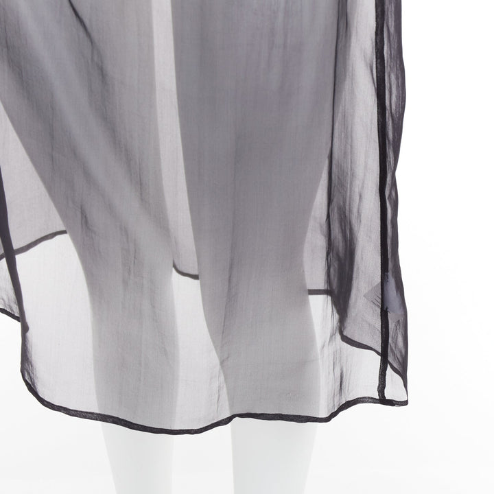 DRIES VAN NOTEN black 100% silk sheer high waist knee skirt FR36 S